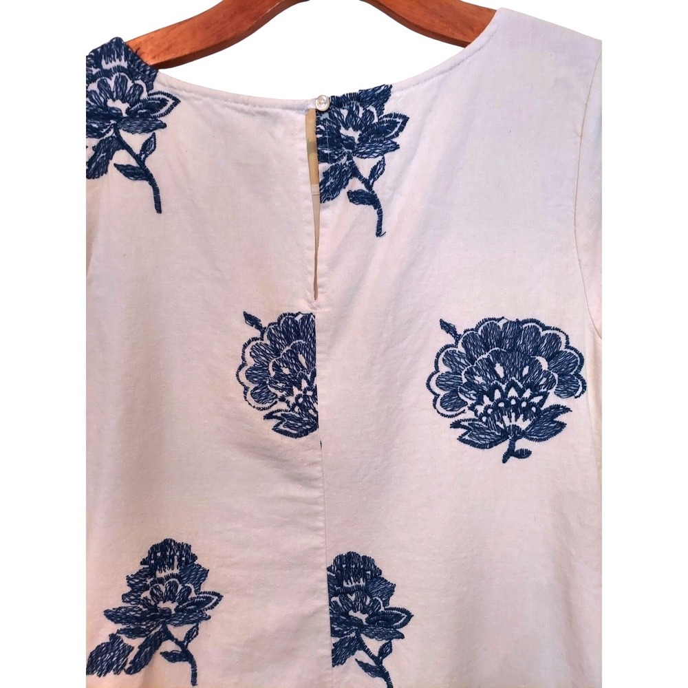 Old Navy Boho Womens White Blue Floral Embroidered Shift Dress Short Sleeve SM - Picture 4 of 6